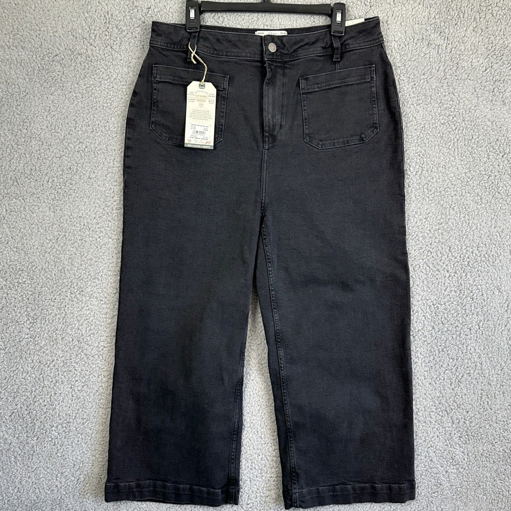 Fat Face Keswick Jeans Cropped Wide Leg Womens 12R Black Ankle Pockets Denim NEW
